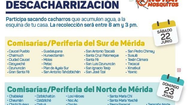 Sábado 15 de junio inicia la campaña de descacharrización