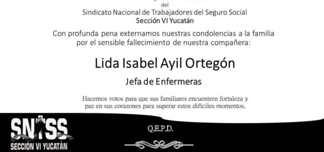 Jefa de enfermeras del IMSS Yucatán muere a causa de Coronavirus