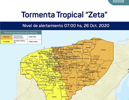 Emiten Alerta Naranja, para más de la mitad de Yucatán por TT “Zeta”